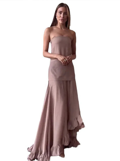 Elegant Party Dress Women Strapless Slim Hip Package Ruffle Hem Evening Dresses Female 2024 Autumn Chic Floor-length Lady Robes