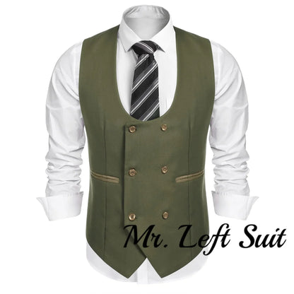 Men's Suit Vest Slim Fit Double Breasted Dress Vest Casual Business Formal Waistcoat