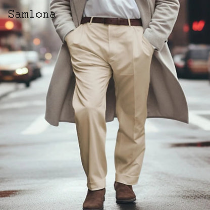 2024 Men's Stand Pocket Formal Wide Leg Pants Men Elegant Party Wedding Trouser Plus Size Mens Fashion Triple Buttons Suit Pants