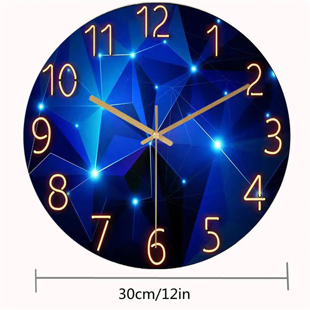 1pc 12inch Wall Clock Geometric Elements Dark Blue Thickened Tempered Glass Silent Movement Quartz Living Room Home Decor Gift