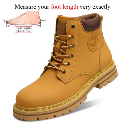 Winter Plush Warm Men Women Genuine Leather Yellow Boots Fashion British Style Work Shoes Autumn Plus Big Size 49 50 51