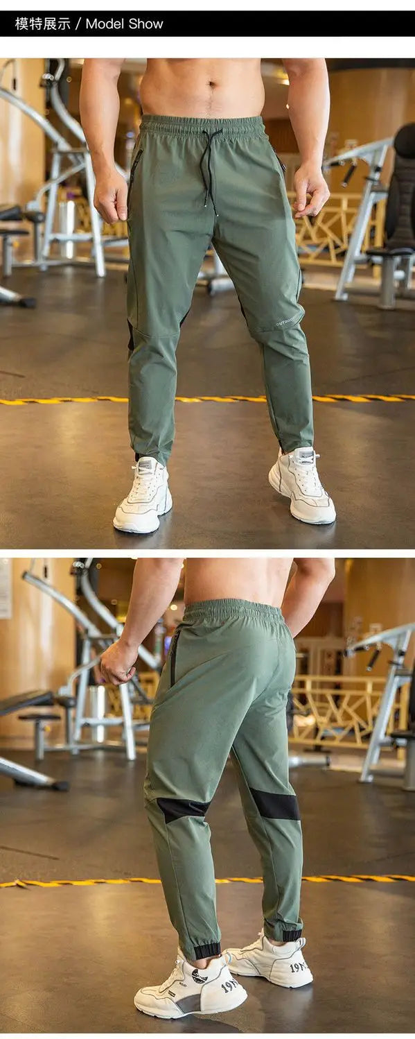 2024 Summer Thin Style Ice Silk Fabric Motion Trousers Man Solid Color Elastic Waist Quick Drying Loose Bodybuilding Sweatpants