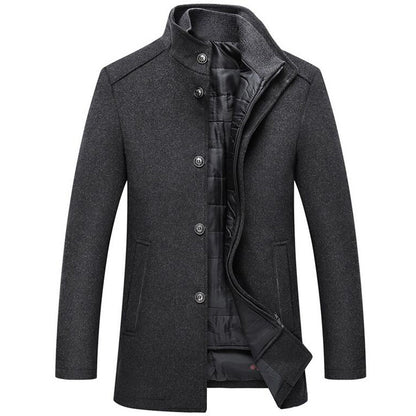 Men Winter Windbreaker Long Thick Wool Jackets Abrigo Hombre Man Stand Collar Single Breasted with Vest Woolen Coats