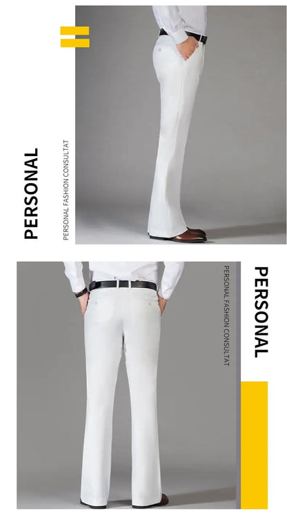 2024 Men's Spring Summer New Casual Slim Flares Trousers Male Bell-Bottom Long Trousers Men Solid Color Business Pants K410