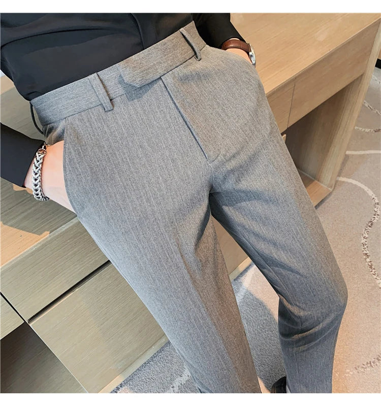 British Style Striped Slim Fit Suit Pant Men Business Casual Simple Dress Pants High Quality Social Wedding Party Trousers 38-28