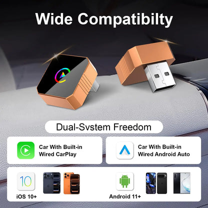 Adaptateur sans fil Carplay pour iPhone, CarPlay avec câble vers sans fil, Android Auto 2 en 1 Mini USB design