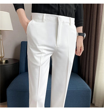 9 Color Summer Fashion Mens Suit Pants Pure Color Business Formal Pants Slim Fit Office Mens Wedding Social Ankle Long Trousers