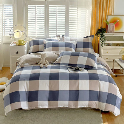 3pcs Gray Plaid Duvet Cover Set with 2 Pillowcases Bedding Sets for Hotel Bedroom Fashion Soft Simple Quilt Cover Pillowcase