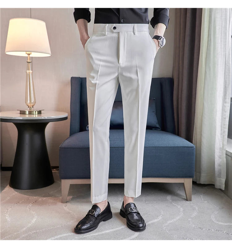 Men Suit Pants 2024 Spring Korean Style Business CasualStraight Dress Pants for Solid Slim Fit Men Formal Trousers Mens Clothing