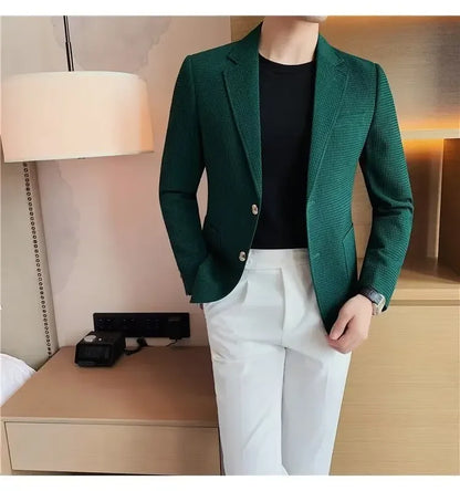 Men's Casual Suit Jacket High-end Solid Color Trendy Korean Style Business Attire Loose Fit Versatile For Autumn Winter