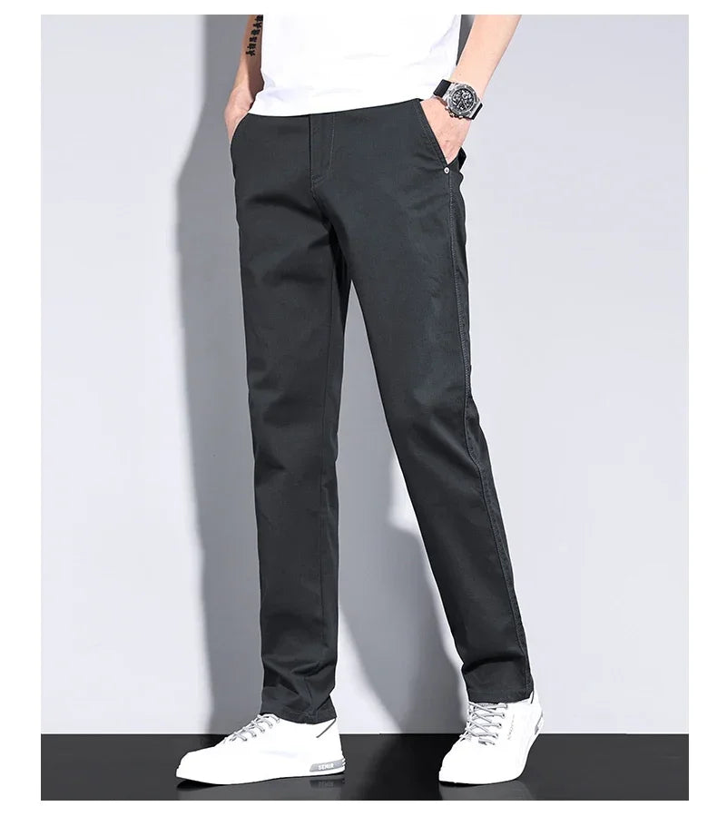 Four Seasons Men's New White Fashion Casual Pants Stretch Straight Comfortable Soft Business Work Trousers Male Brand Clothes