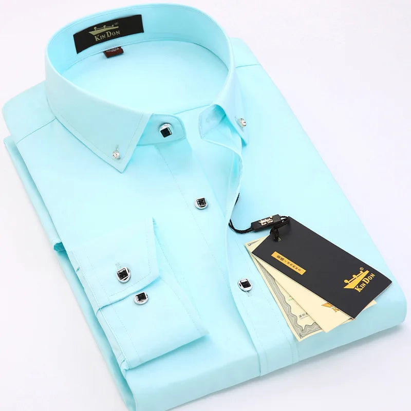 2023 Spring/Autumn Men's Slim Fit Long Sleeve Dress Shirt Europe Business Causal Border Shirt High Quality Wedding Grooms Shirts