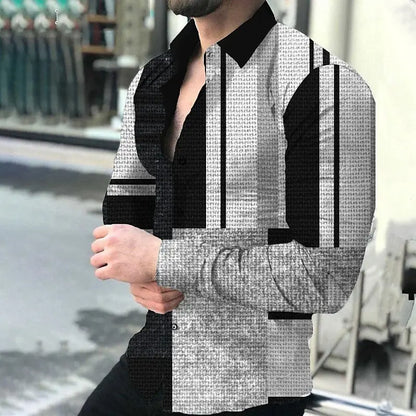 Long Sleeve Hawaiian Shirt 3D Printed Lapel Shirt Men's Fashion Shirt Geometric Beach Shirt Luxury Men's Clothing