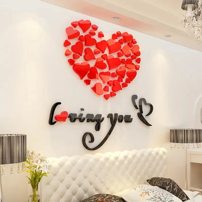 1 Set Love Heart  Acrylic Wall Sticker DIY 3D Mirror Acrylic Wall Stickers Living Room Bedroom Background Wall Home Decoration