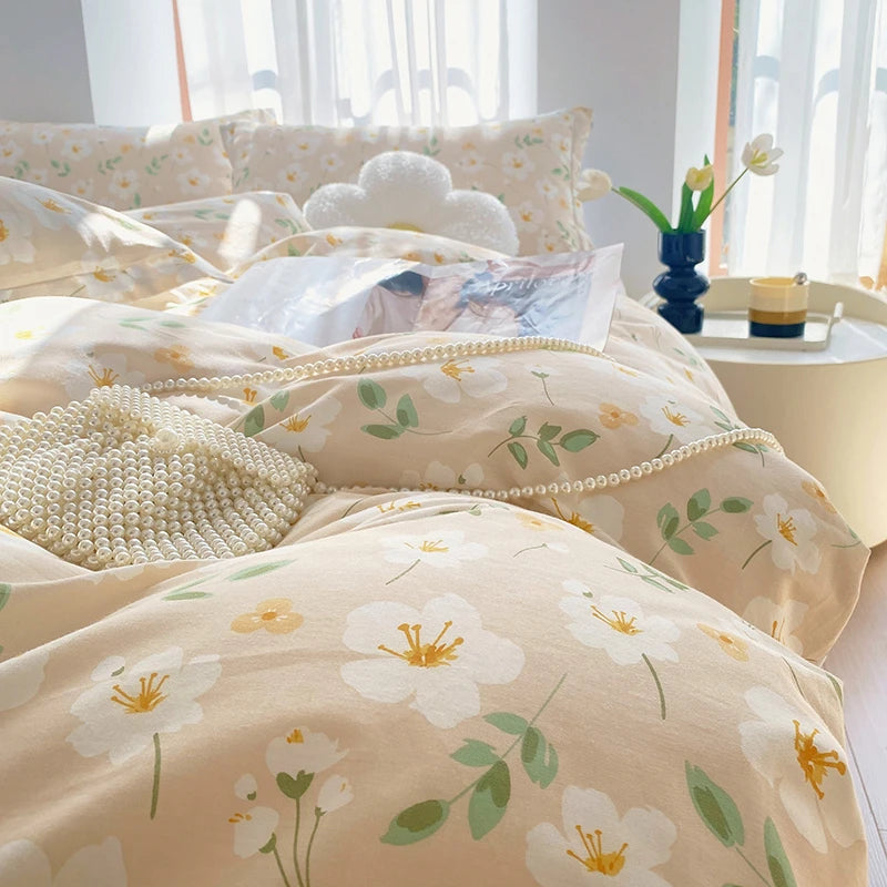 Cotton Floral Duvet Cover Twin Queen Botanical Flower Bedding Set Reversible Comforter Cover with 2 Pillowcases for Girls Women