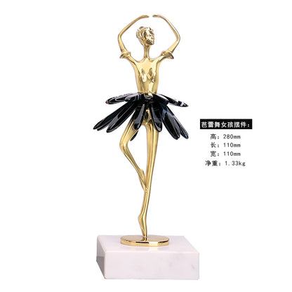 Brass Ballet Dancer Crystal Skirt New House Gift Home Living Room Study Luxury Table Ornaments European Decoration Accessories