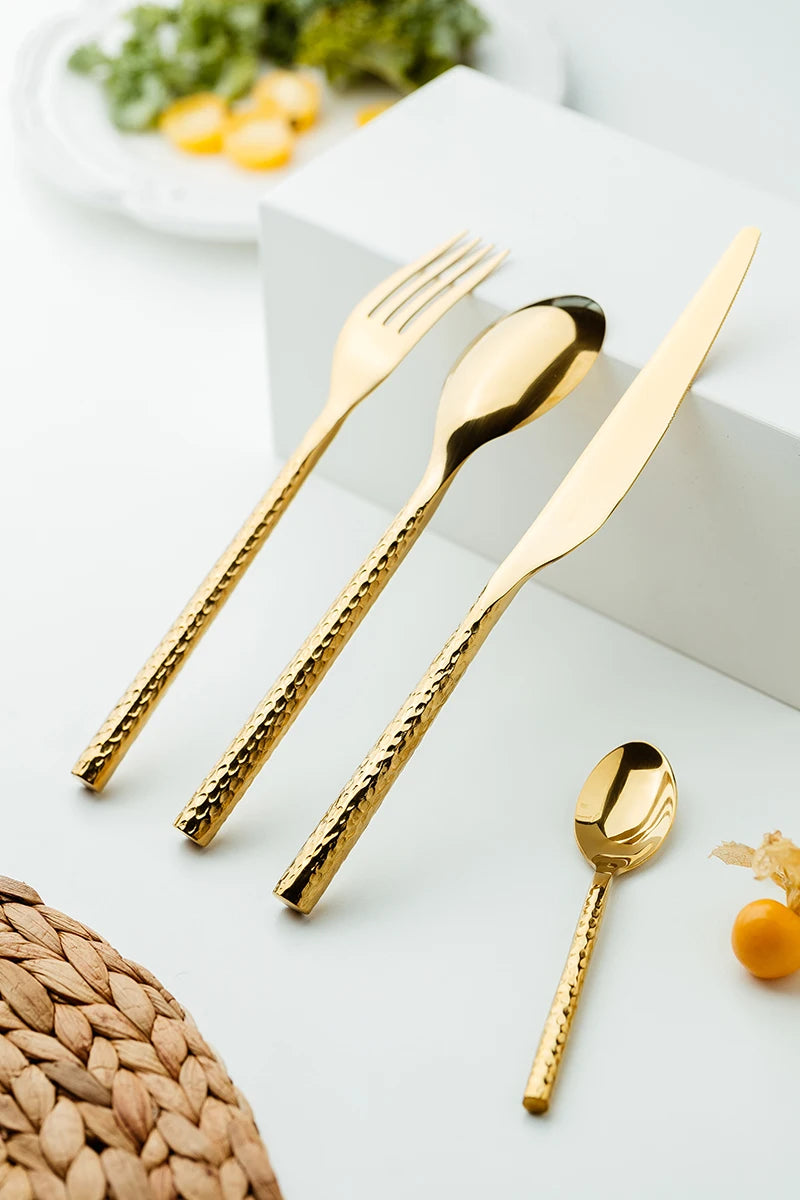 24Pcs Gold Stainless Steel Dinnerware Set Dinner Knife Fork Cutlery Set Service For 6 Drop Shipping