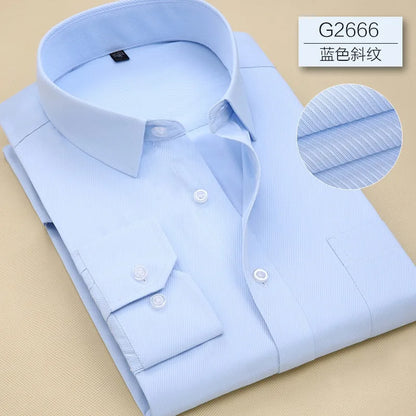 8XL Pure Color Office Formal Business  Social Work Classic Shirt Longsleeve Shirt for Men Casual Men's White Dress Shirt Black