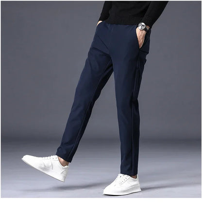 Spring Summer Thin Men's Business Casual Pants High Elastic Jogger Slim Straight Korean Brand Trousers Clothes Black Gray Blue