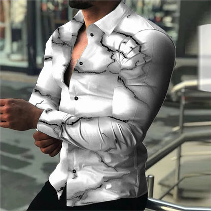 2023 Men's Lightning Series Personalized, Fashionable, Casual, Soft and Comfortable Lapel Large Size Long-Sleeved Shirt