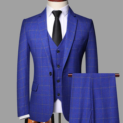 2025 New Men's Three-pieces Fashion Plaid Slim Business Party Formal Elegant Blazer Sets (Jacket+Pants+Vest) Prom Wedding Groom