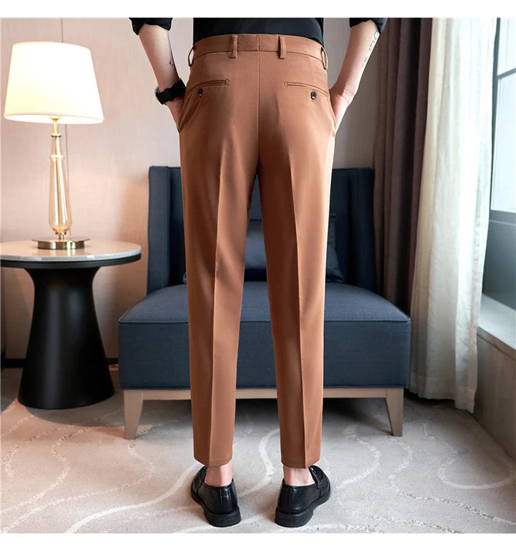 Men Suit Pants 2024 Spring Korean Style Business CasualStraight Dress Pants for Solid Slim Fit Men Formal Trousers Mens Clothing