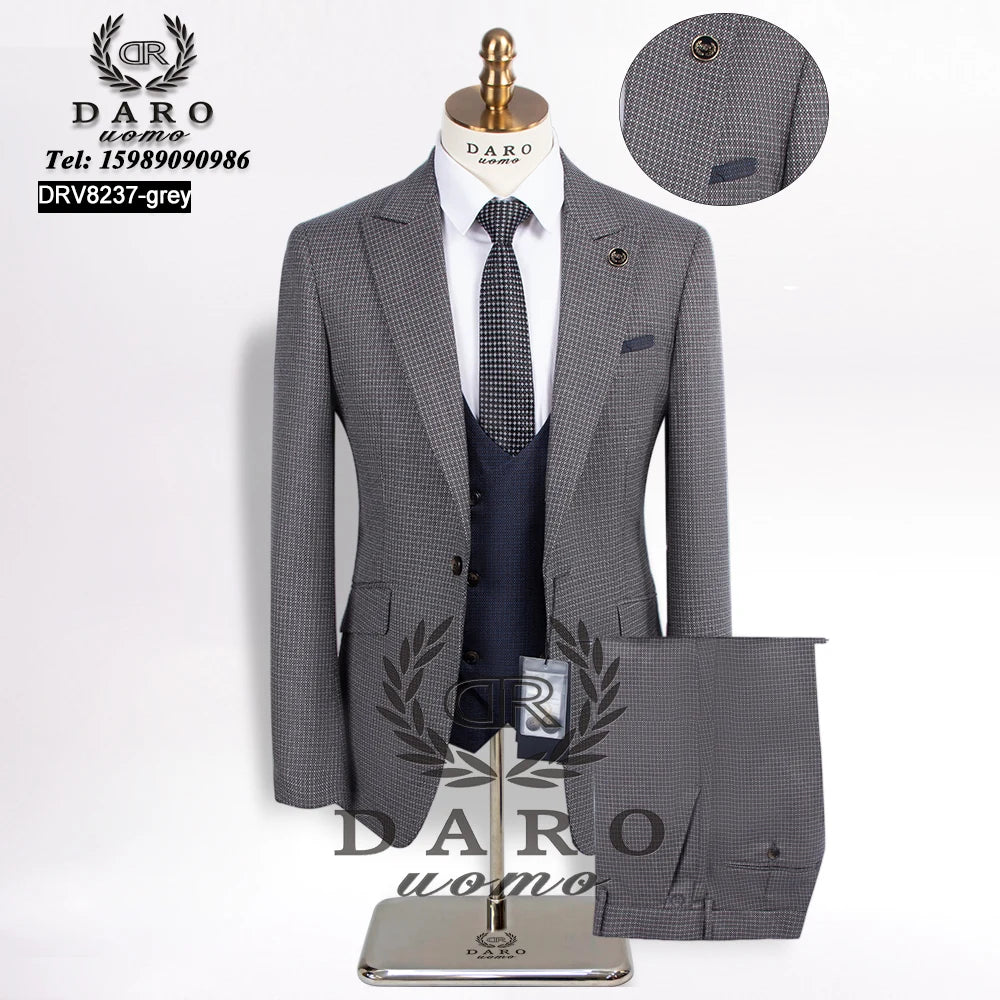 2024 DAROuomo Mens Suit terno Slim Fit Casual one button Fashion Grid Blazer Side Vent Jacket and Pant for Wedding Party DRV8237