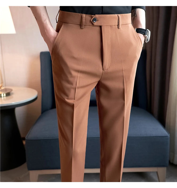 Men Suit Pants 2024 Spring Korean Style Business CasualStraight Dress Pants for Solid Slim Fit Men Formal Trousers Mens Clothing