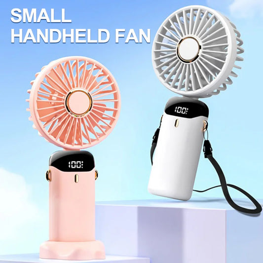 LED mini digital display electric fan, foldable stand supports USB charging, and multiple gears can be adjusted.