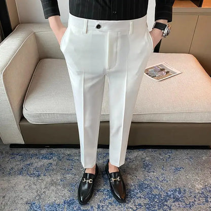 Green Elegant Elastic Mens Social Pants Skinny Cropped White Formal Stretch Pants Mens Trousers Office Slim Fit Party Club 2023