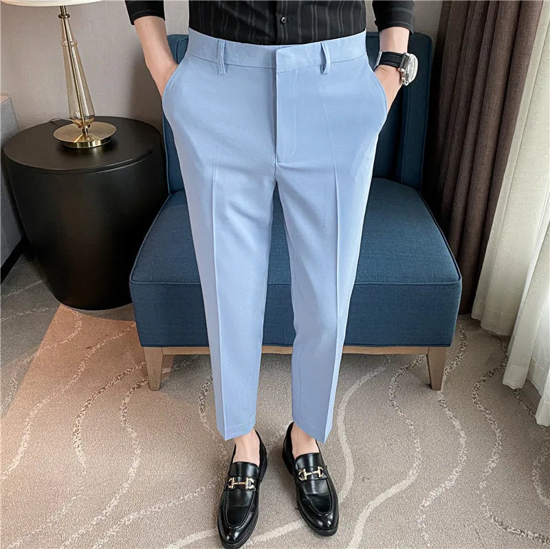 Dress Pants For Men High Quality Korean Luxury Clothing Drape Suit Pants Slim Fit Ankle Length Men's Formal Trousers All Match