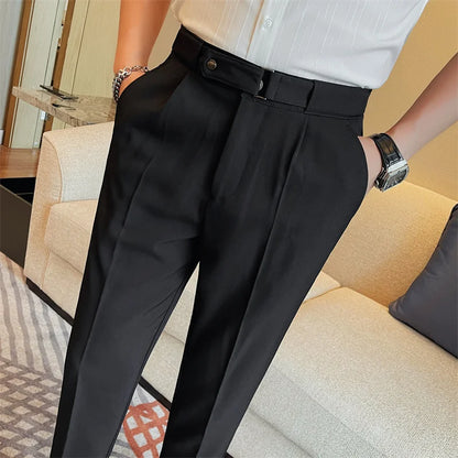 2024 Summer Fashion Belt Design Suit Pant High-waist Solid Color Business Slim Fit Formal Wedding Social Dress Ankle Pants 38-28