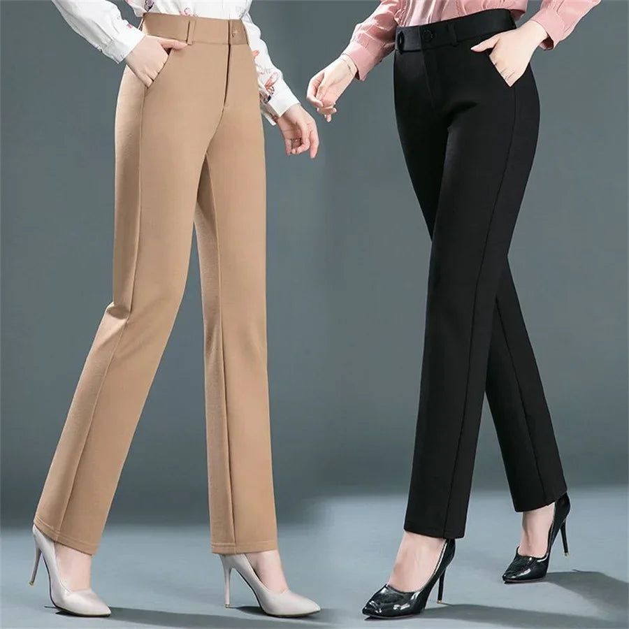 Office Flare Suits Pants High Waist Slim Casual Ol Strecth Pantalones Women New Elegant Straight Calcas Classic Formal Trousers