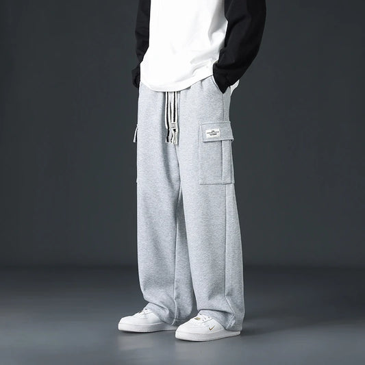 Mens Sweatpants Straight Fit Joggers for Sports and Streetwear Loose Oversized Drawstring Long Pants Men Multi-pocket Pants