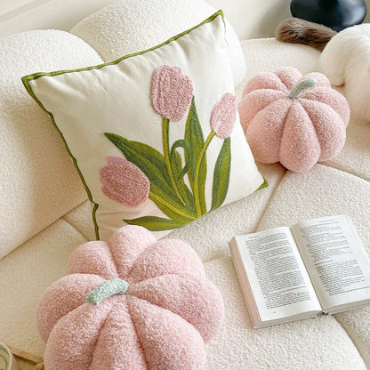 Ins Wind Tulip Pillow Living Room Sofa Pillow Bedhead Waist Pillow Pink Cute Pumpkin Home Cushion Atmosphere Decoration