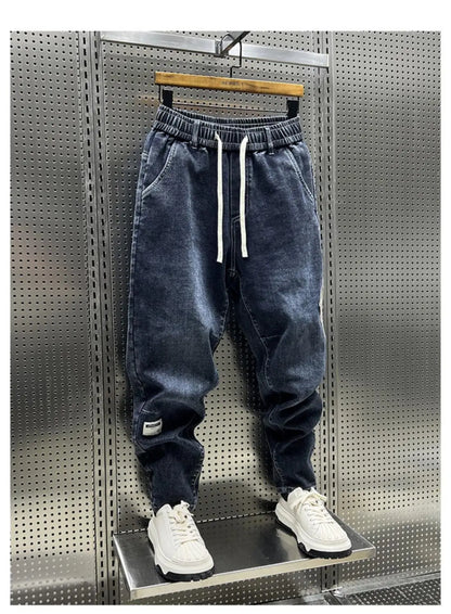 Fashion Drawstring Luxury Designer LOOSE Denim Drawstring Jeans for Men Casual Harem Pants with Elasticity Baggy Harem Pants