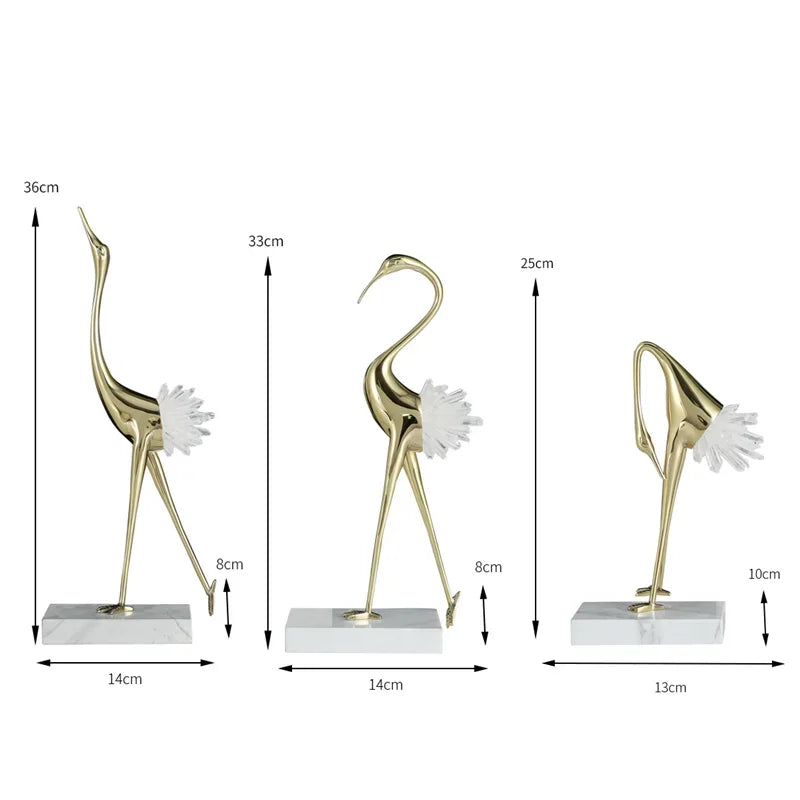 Crystal Crane Fairy Metal Sculpture Simulated Animal Handicraft Ornaments Handmade Bird Home Decoration Figurines