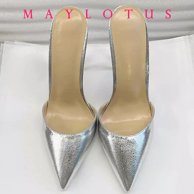 New Pointed 10 cm High Heel Mule for Women with a Distinctive Style, Wearing Ultra High Heel Half Slippers Externally