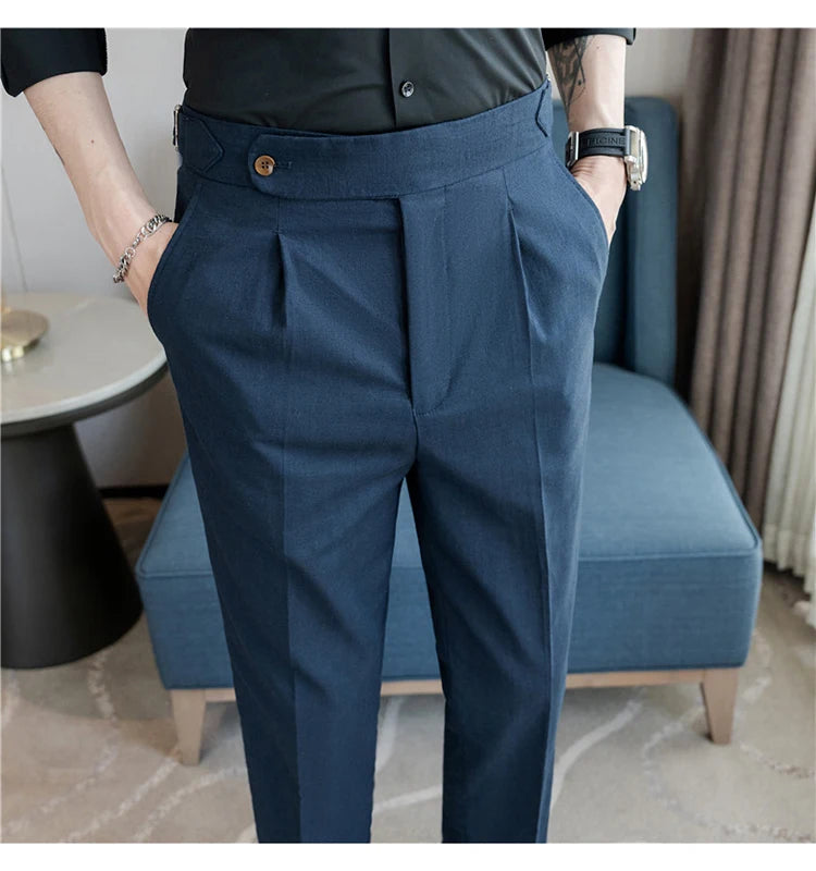 Men's Summer Pants Fashion Naples Cotton&Linen Breathable Dress Pants For Men All Match Casual Straight Men's Trousers Formal