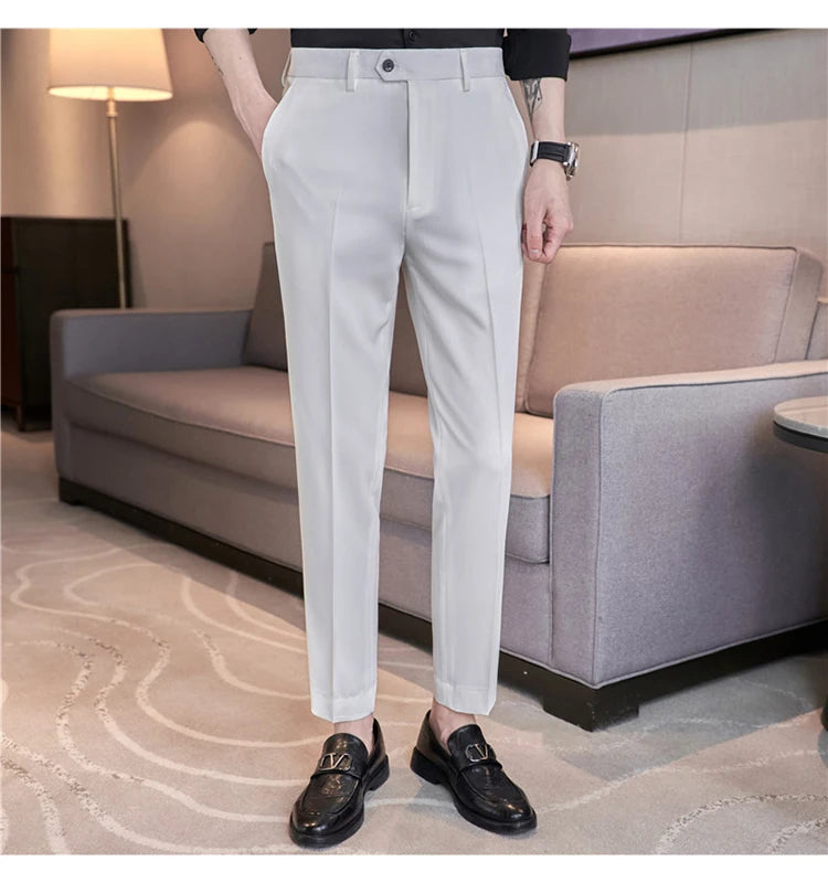 Men Suit Pants 2024 Spring Korean Style Business CasualStraight Dress Pants for Solid Slim Fit Men Formal Trousers Mens Clothing