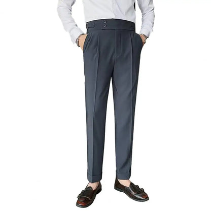 Men Pants Classic Men's Office Trousers Slim Fit High Waist Vintage Pockets Formal Business Style Pants for A Sophisticated Look