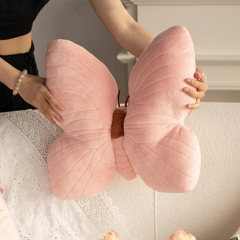 Butterfly Pillow Throwing Pad Short Plush Cushion Cute Girl Pink Toy for Bedroom Sofa Home Decoration Home Textile Cushion