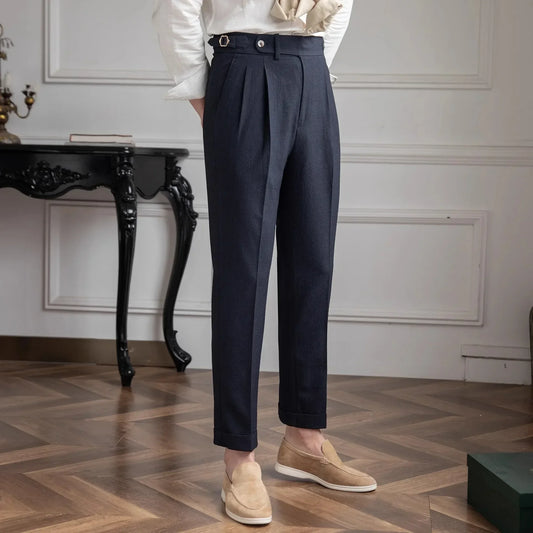 Men's Straight Fit Suit Pants Formal High Quality Retro Fashion Pants Casual Solid Color Black Navy Blue Apricot Trousers Dress