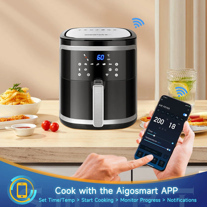 7L Smart Oil Free Air Fryer LED Touch Screen 7 Preset + Keep Warm Manual Mode Removable Non-stick Basket Wifi Connection BPA Free 1900W