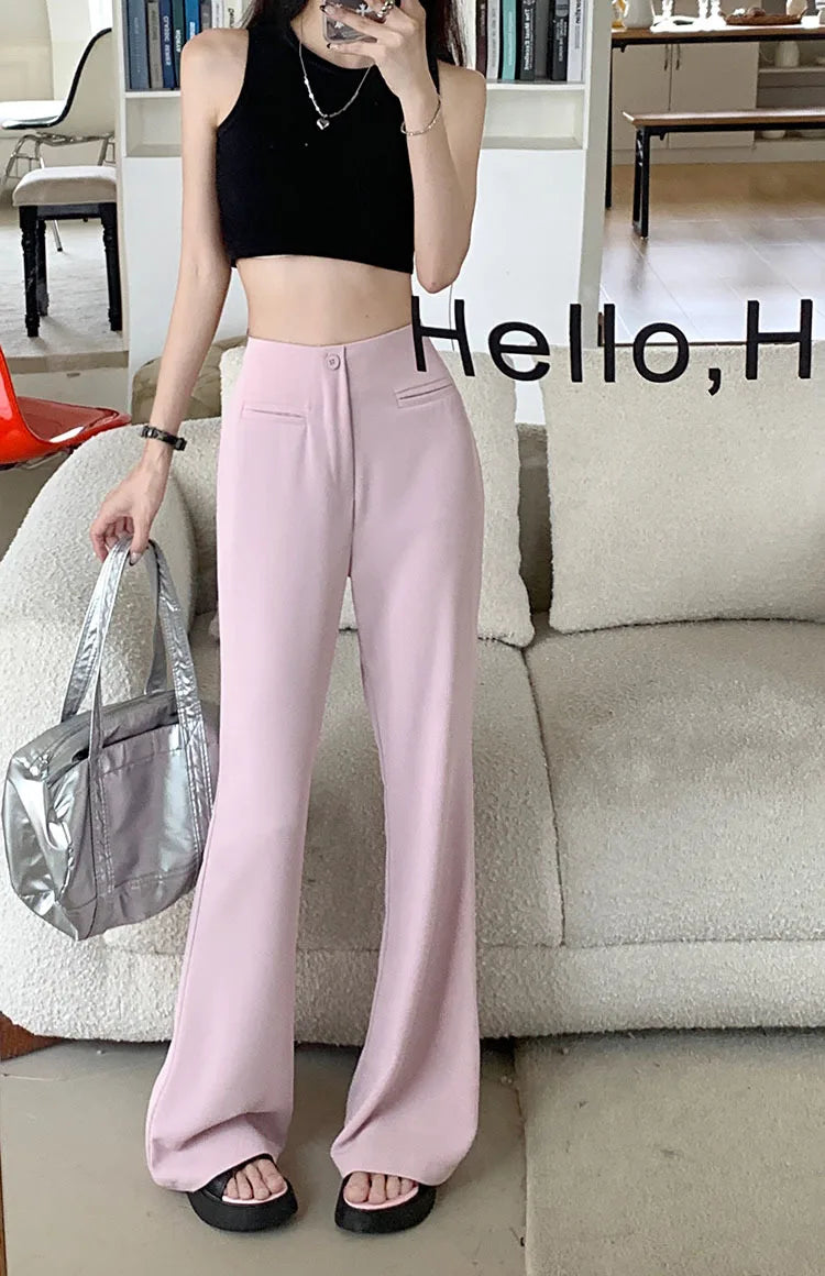 Black Elegant Casual Flare Pants Women Button Korean Style Fashion Long Pants Female High Waist Vintage Designer Pants 2023 New