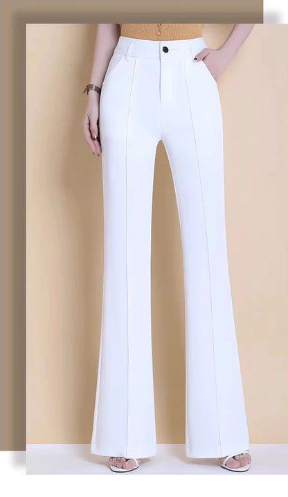 White Suit Flare Pants Women Casual Slim High Waist Office Straight Pantalones New Korean Elegant Formal Spodnie Black Trousers