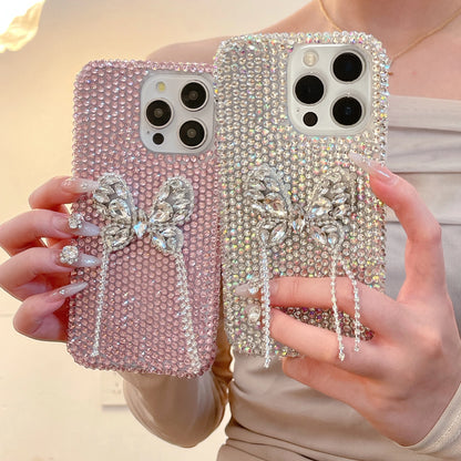 Luxury Diamond Glitter Bowknot Case for iPhone 15 Pro Max 3D Bling Rhinestones Shiny Phone Cover for iPhone 16 14 Plus 11 12 Pro