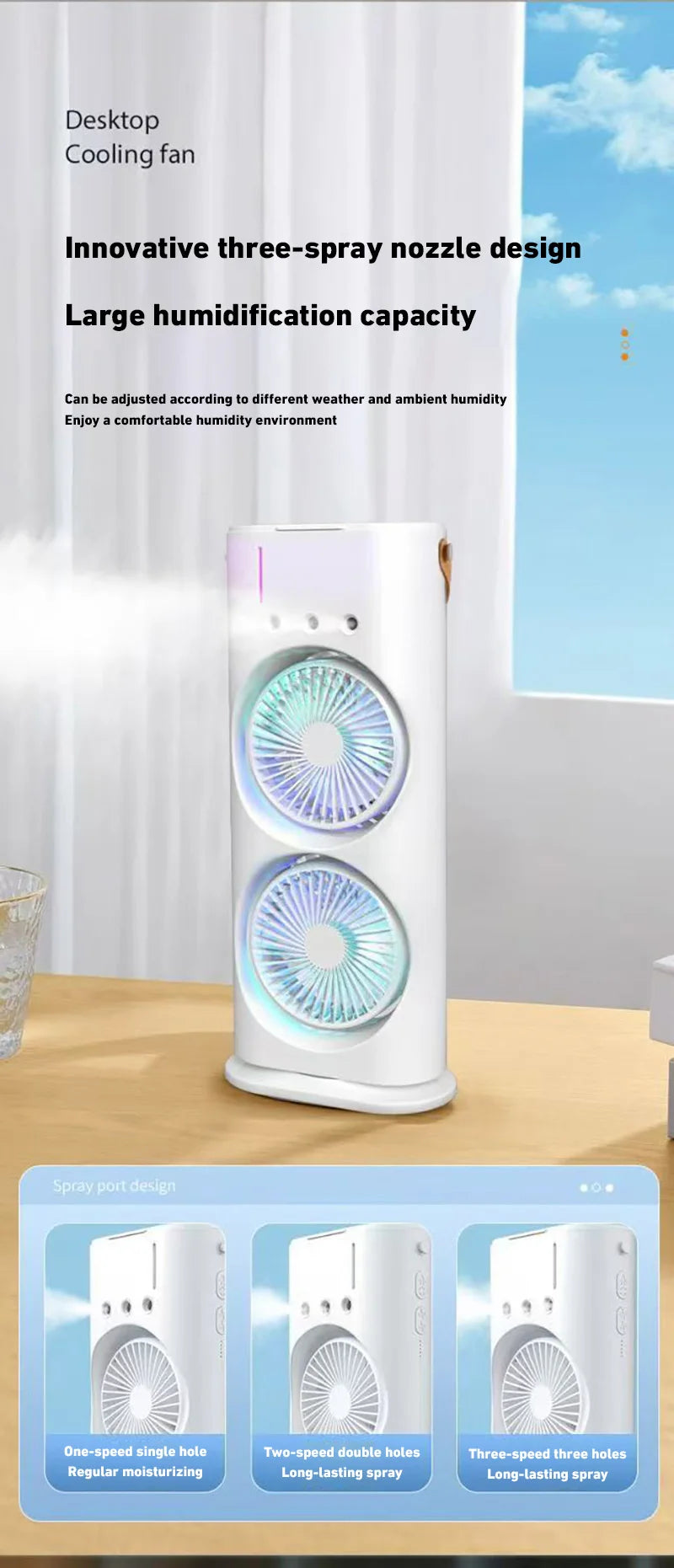 New Spray Air Conditioning Fan Dual Head Refrigeration Fan Household Portable Cooling Fandesktop Mini Electric Fan With Light