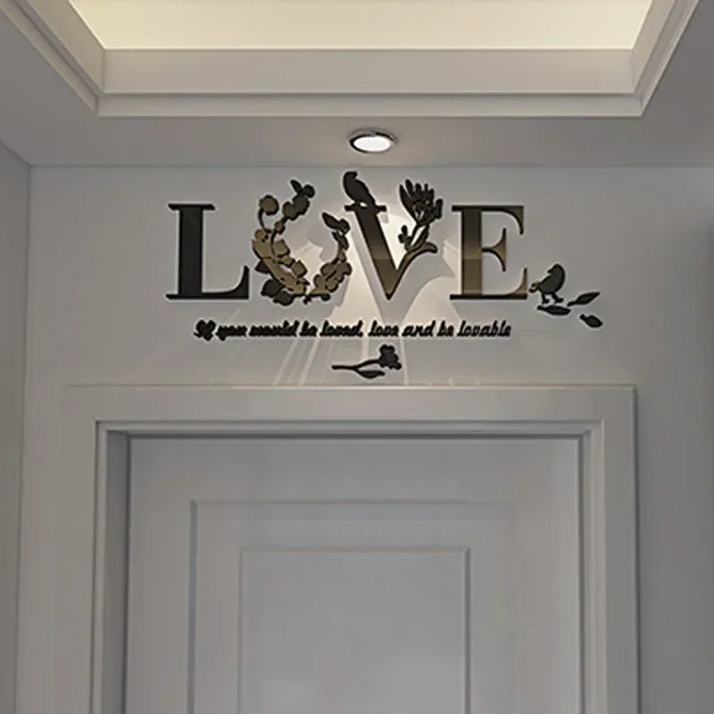 Love 3D Mirror Wall Stickers Acrylic Pink Purple TV Background Bedroom Bedside Stickers Wedding Room Home Decoration