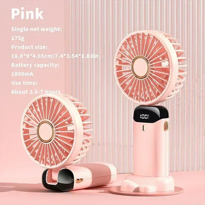 USB Handheld Mini Fan Foldable Portable Neck Hanging Fans 5 Speed USB Rechargeable Fan with Phone Stand and Display Screen